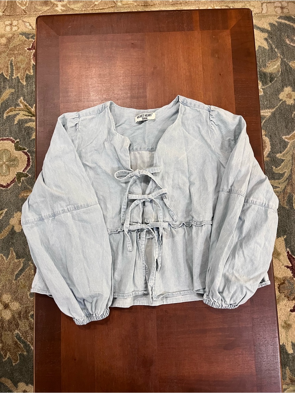 VELVET HEART Light Wash Tie-Front Peasant Blouse/Coat No Size
